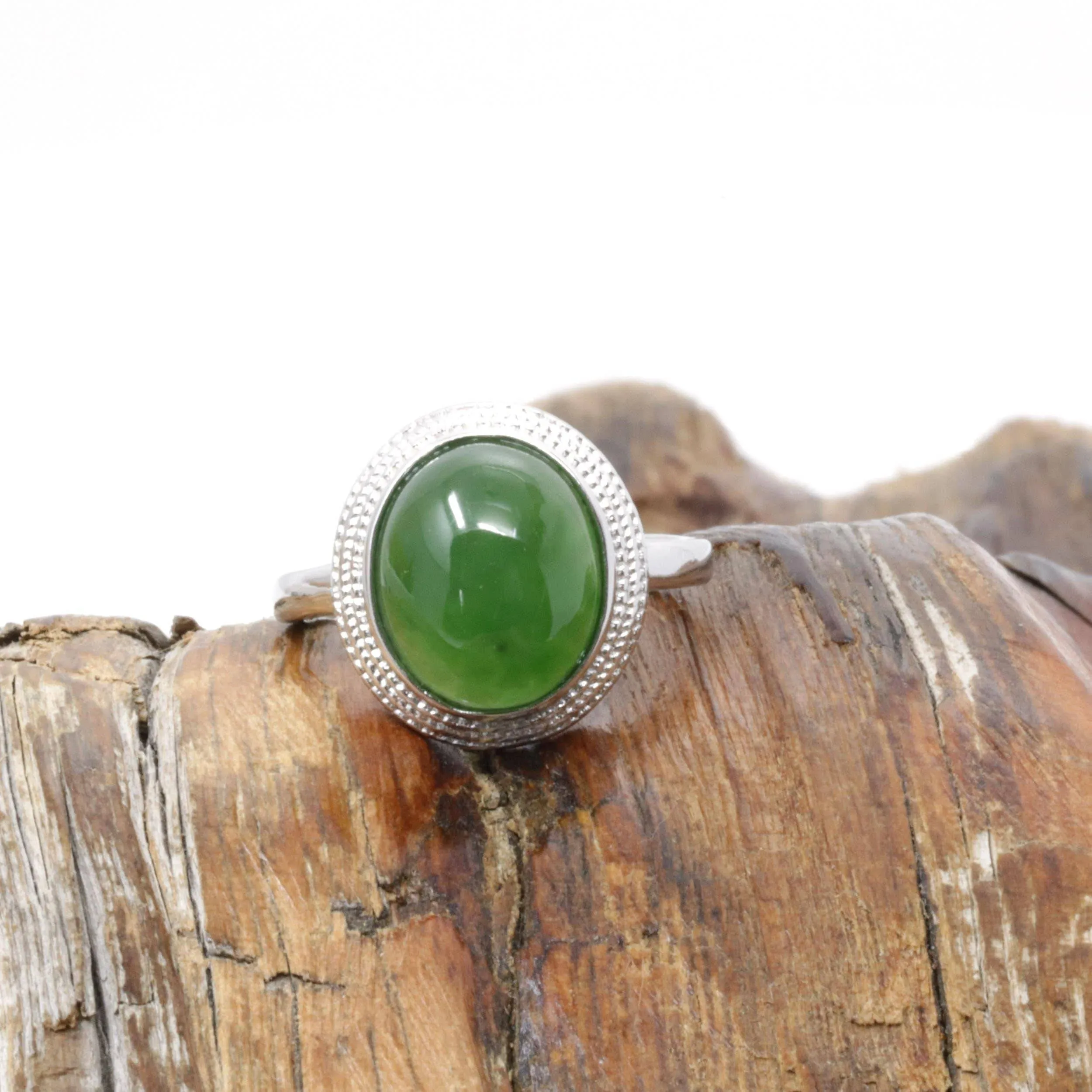 Baikalla™ "Classic Oval" Sterling Silver Real Green Nephrite Jade Classic Ring For Her