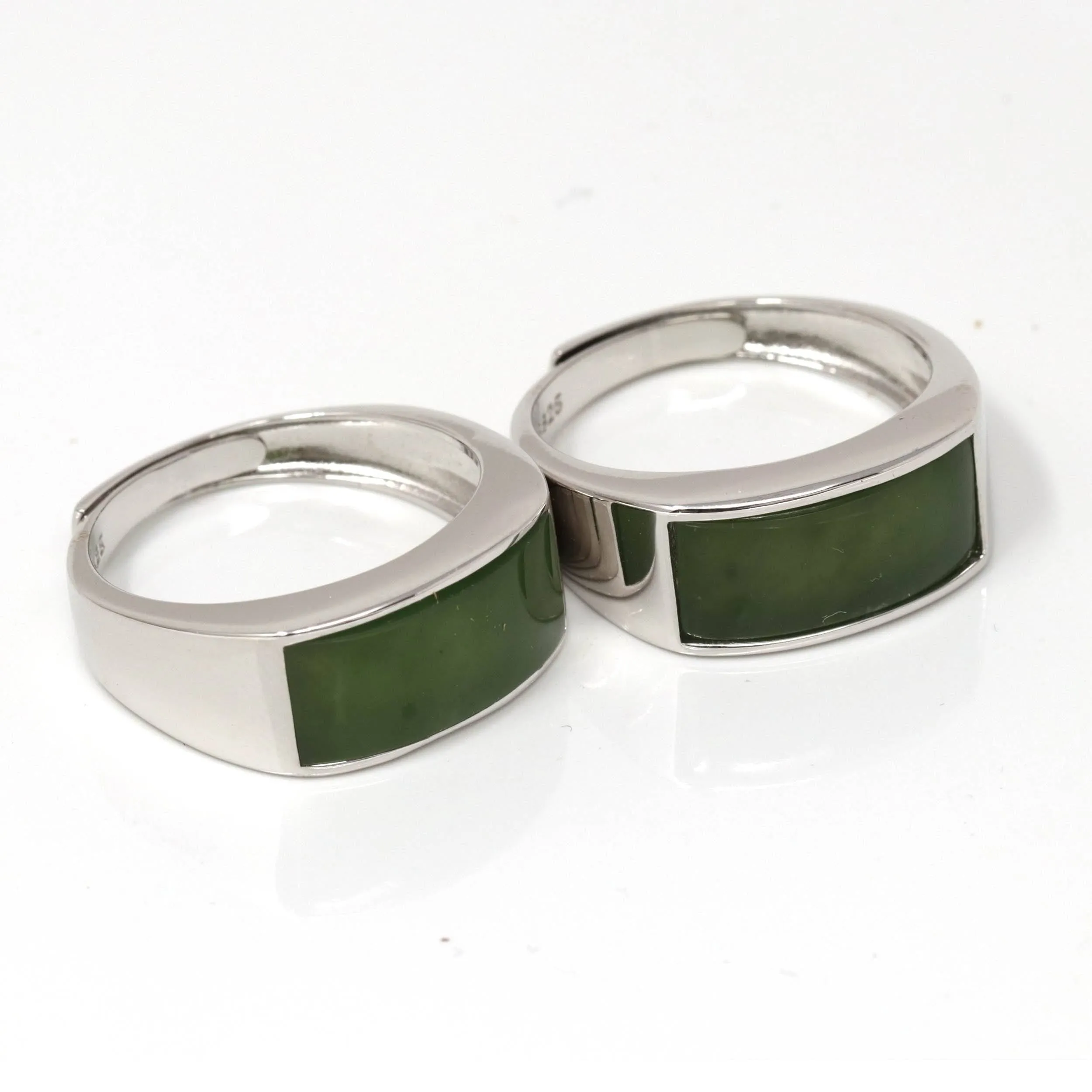 Baikalla™ "Signature Signet" Sterling Silver Real Green Nephrite Jade Classic Men's Ring