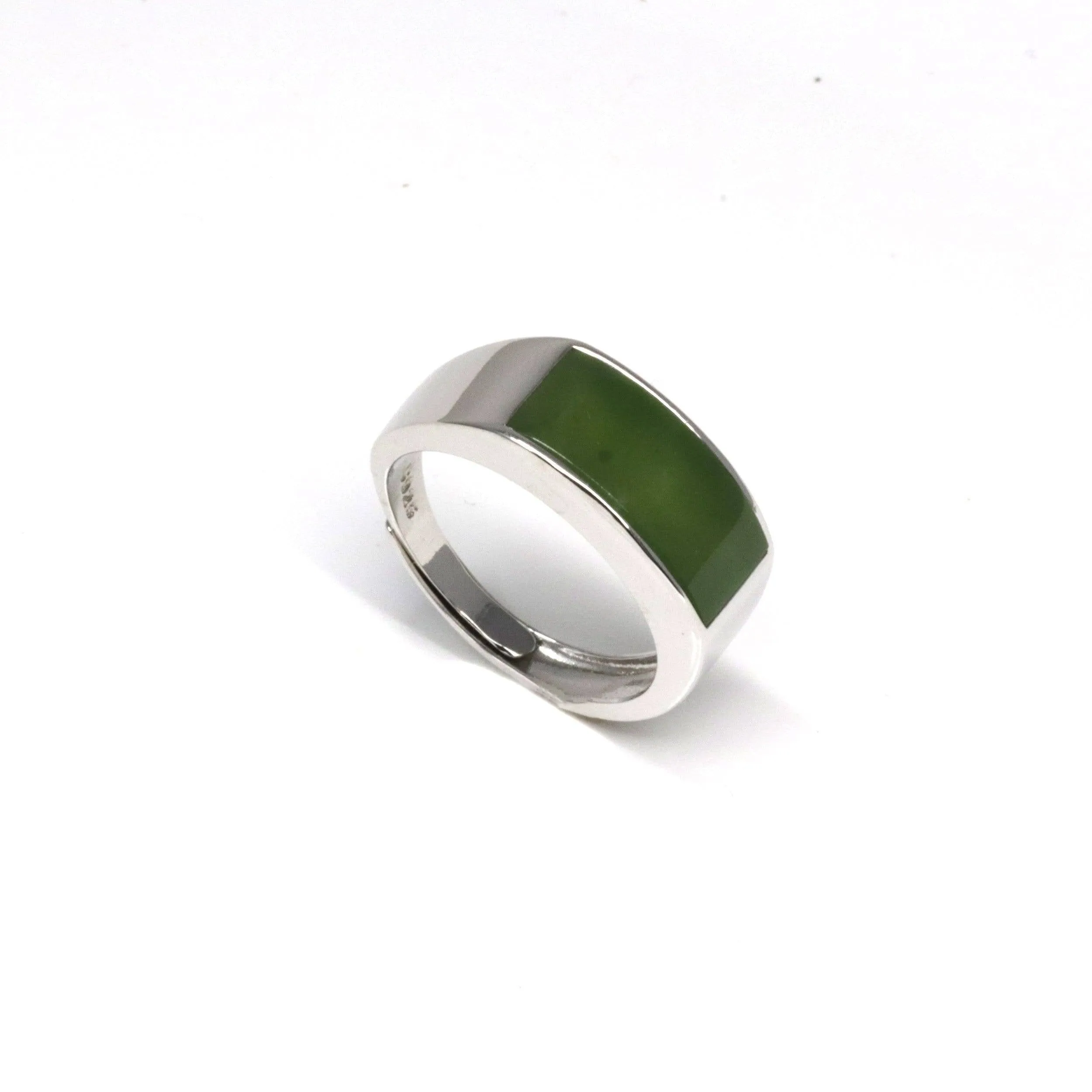 Baikalla™ "Signature Signet" Sterling Silver Real Green Nephrite Jade Classic Men's Ring