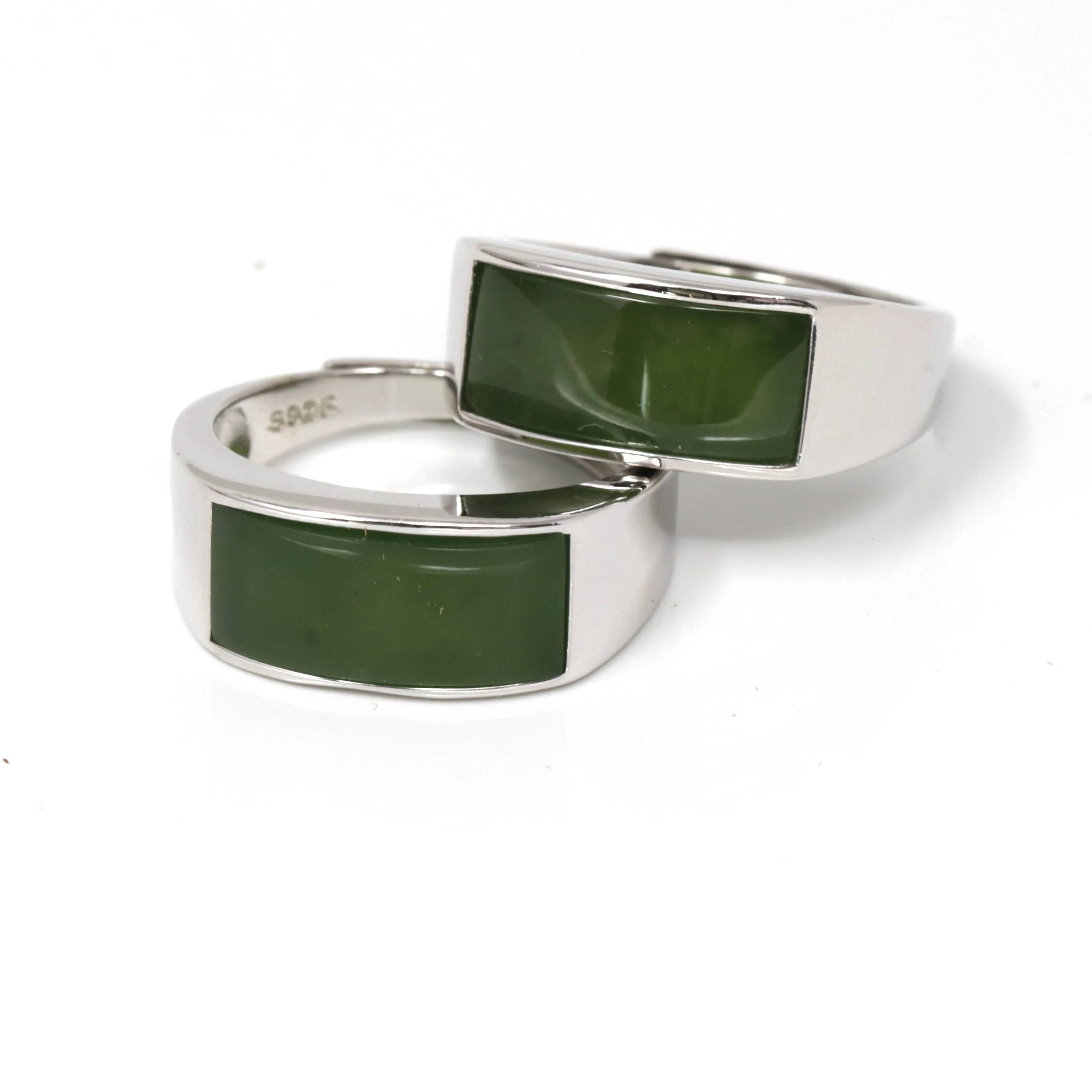 Baikalla™ "Signature Signet" Sterling Silver Real Green Nephrite Jade Classic Men's Ring