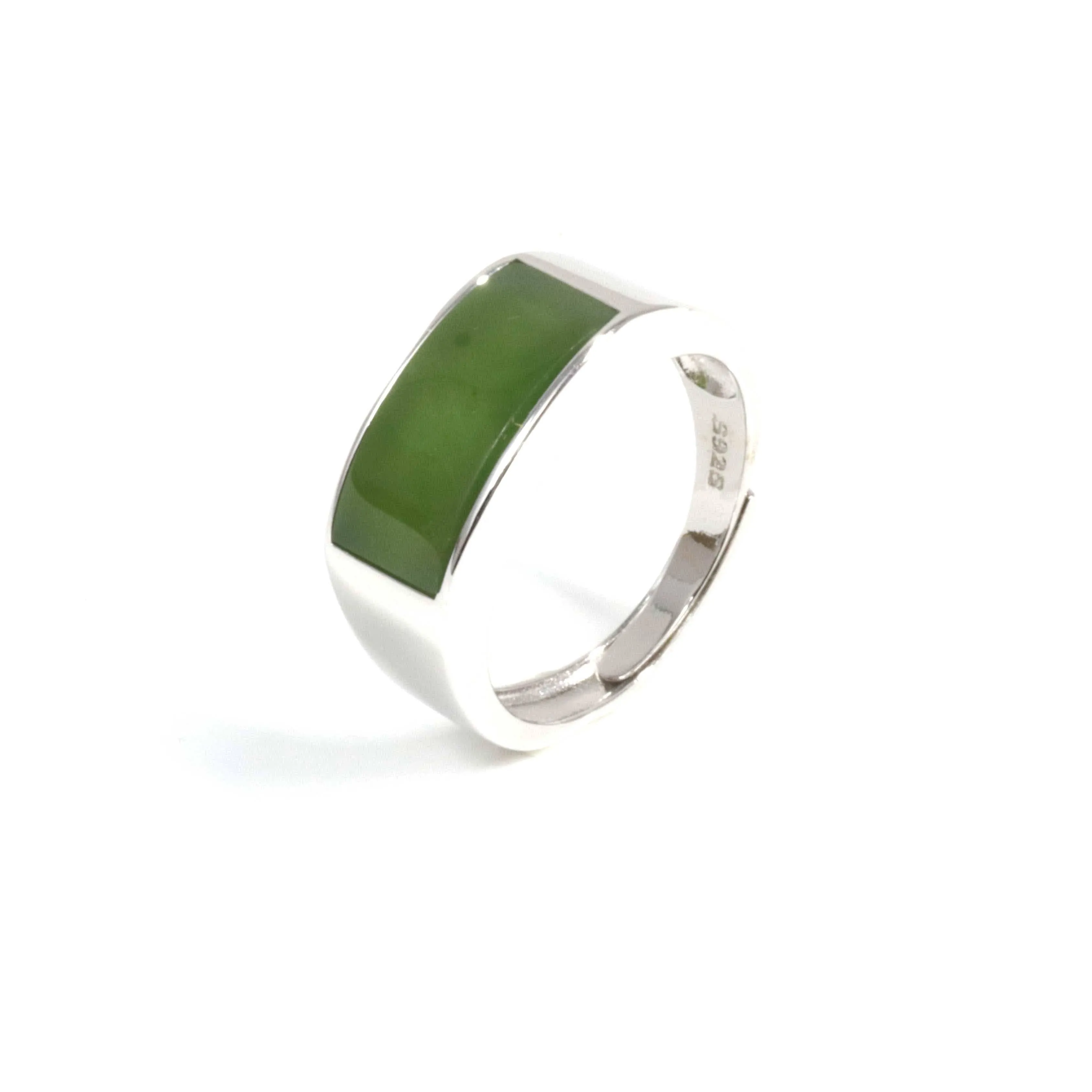 Baikalla™ "Signature Signet" Sterling Silver Real Green Nephrite Jade Classic Men's Ring