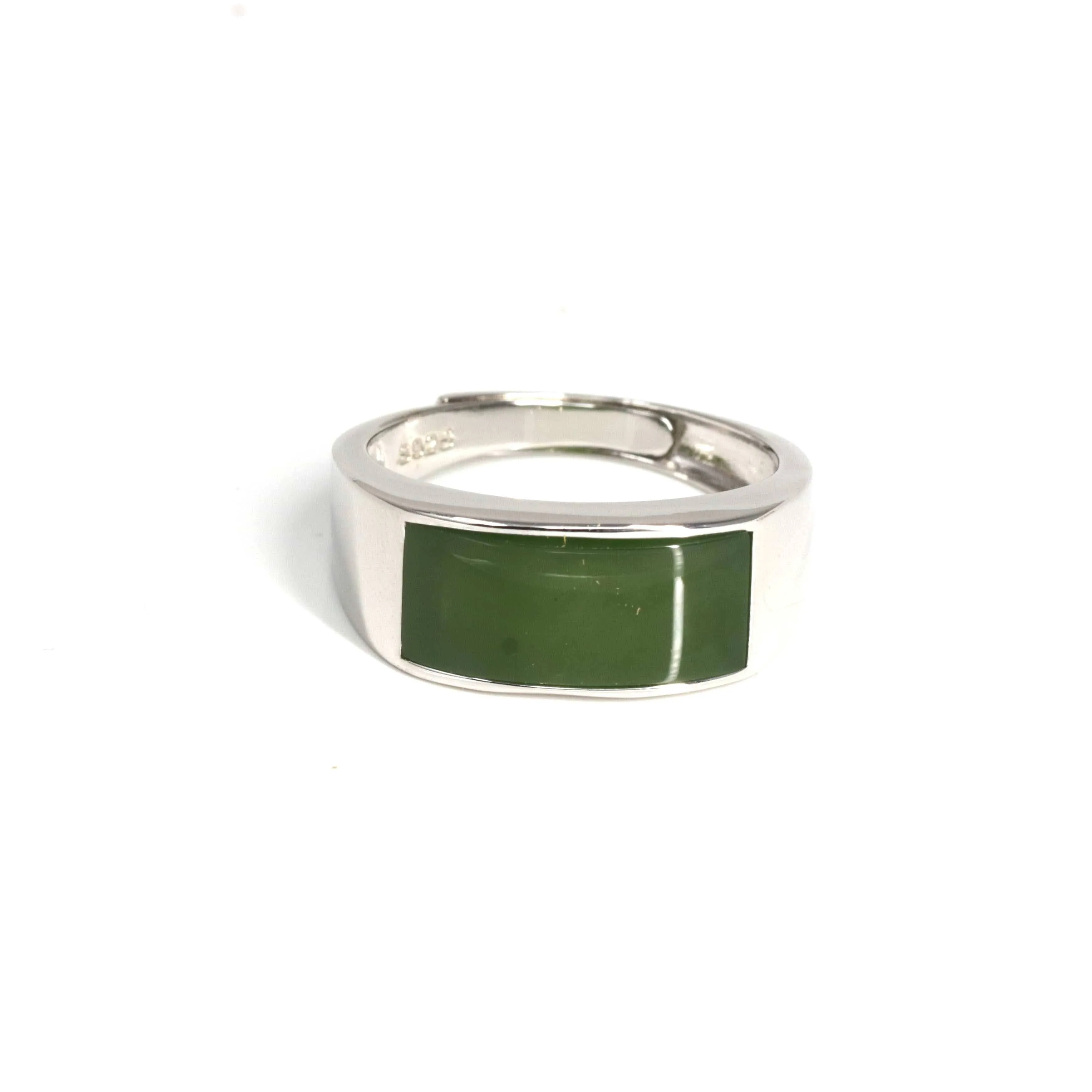 Baikalla™ "Signature Signet" Sterling Silver Real Green Nephrite Jade Classic Men's Ring