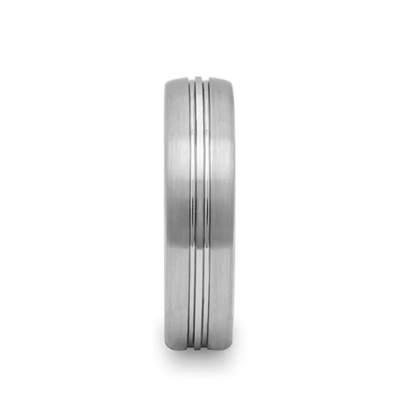 BOSS | Silver Tungsten Ring, Center Groove, Domed