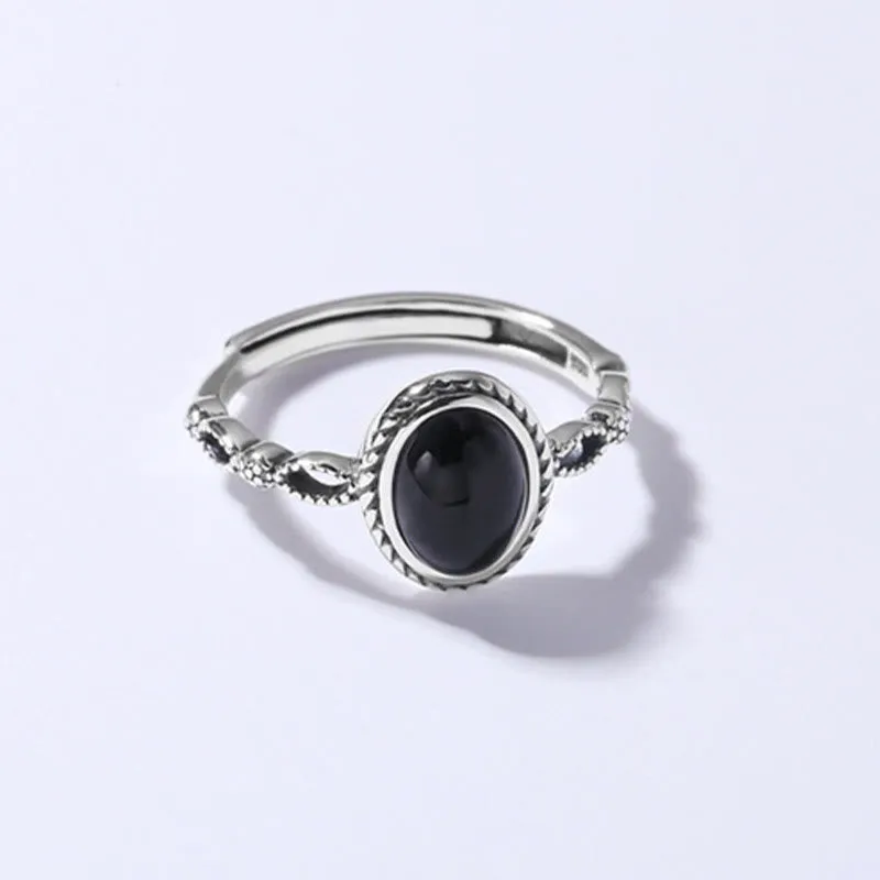 Buddha Stones 925 Sterling Silver Black Onyx Fortune Ring