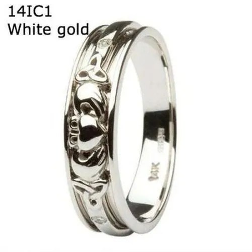 Claddagh Wedding Band Ladies Diamonds Set with Celtic Knotwork