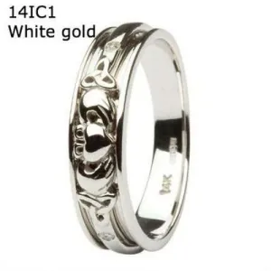 Claddagh Wedding Band Ladies Diamonds Set with Celtic Knotwork