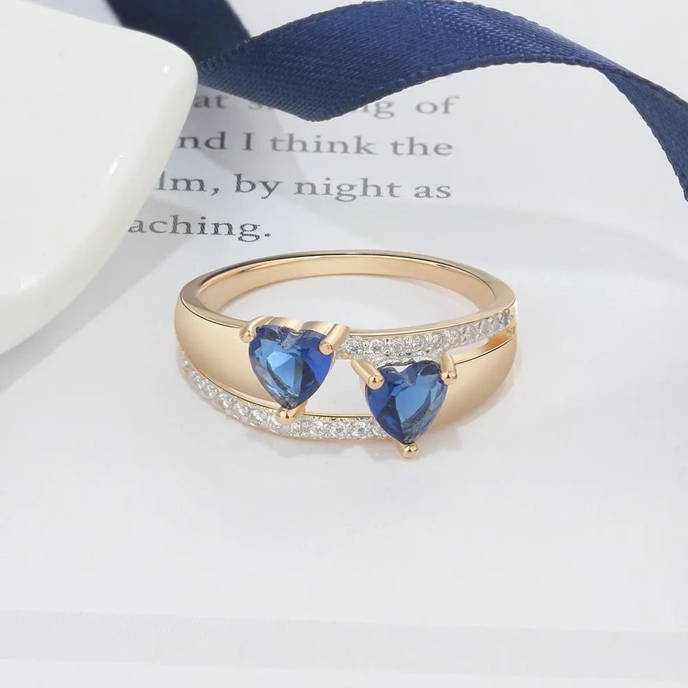 Copper Gold Blue Heart Cubic Zirconia Stone Rings