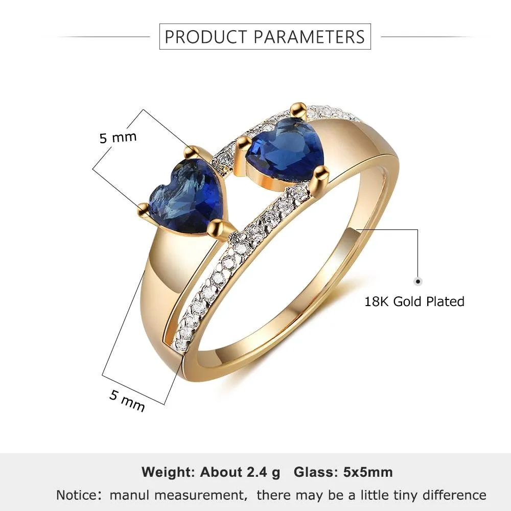 Copper Gold Blue Heart Cubic Zirconia Stone Rings