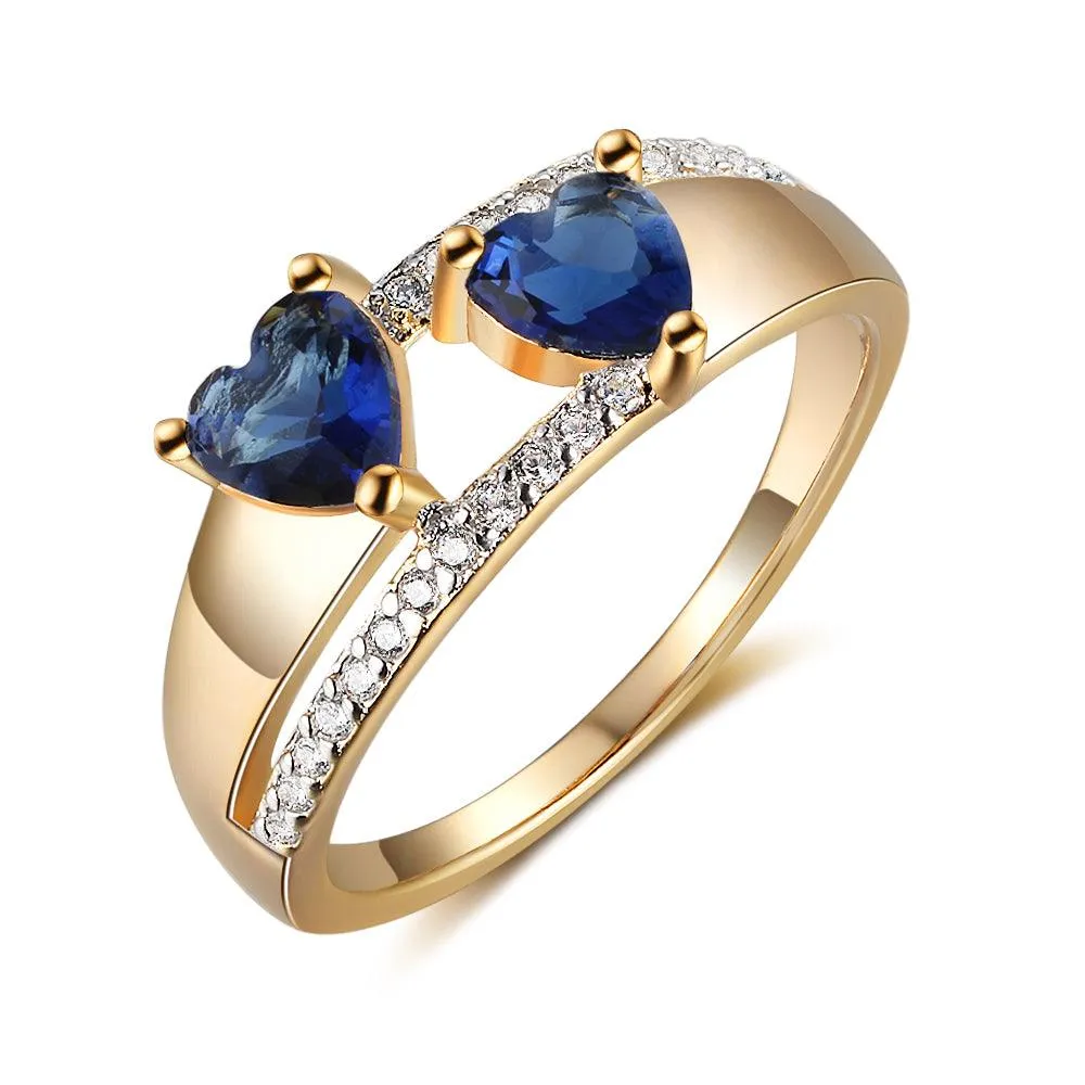 Copper Gold Blue Heart Cubic Zirconia Stone Rings