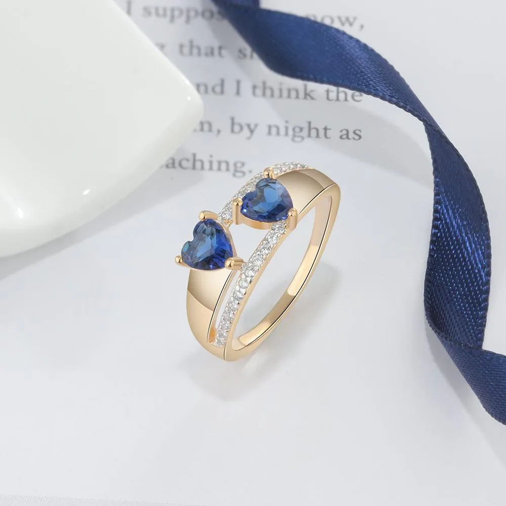 Copper Gold Blue Heart Cubic Zirconia Stone Rings