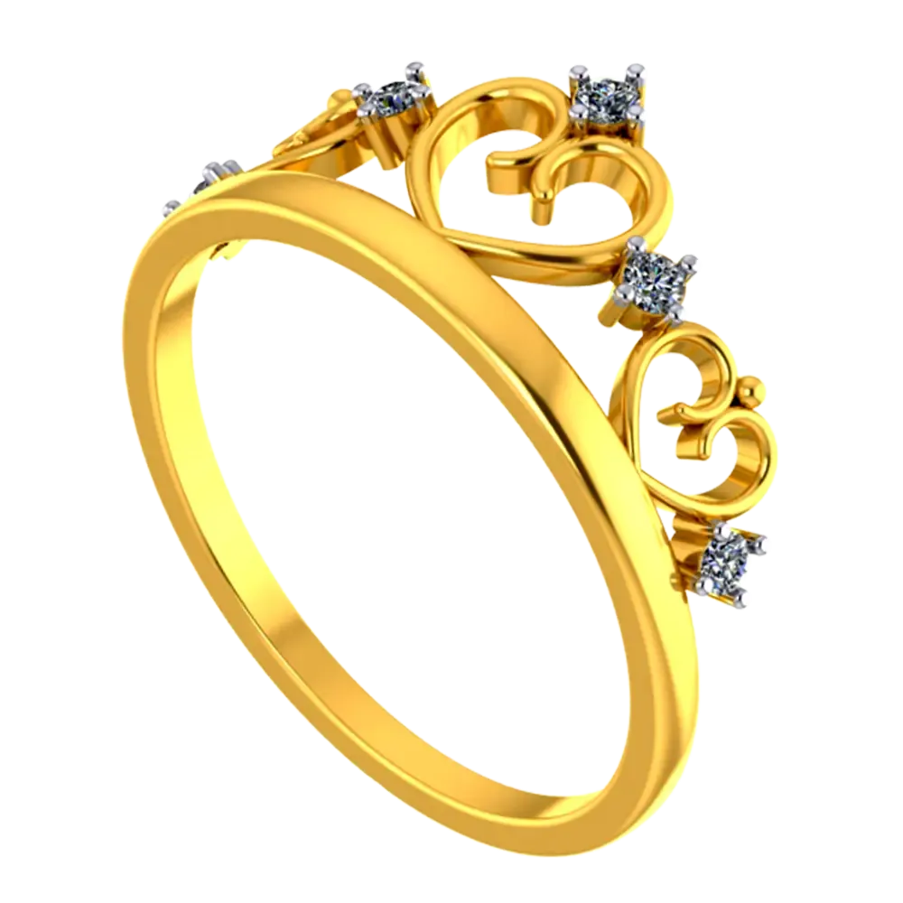 Crown-shaped 22k Gold Ring With Hearts And American Diamonds