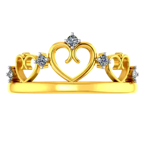 Crown-shaped 22k Gold Ring With Hearts And American Diamonds