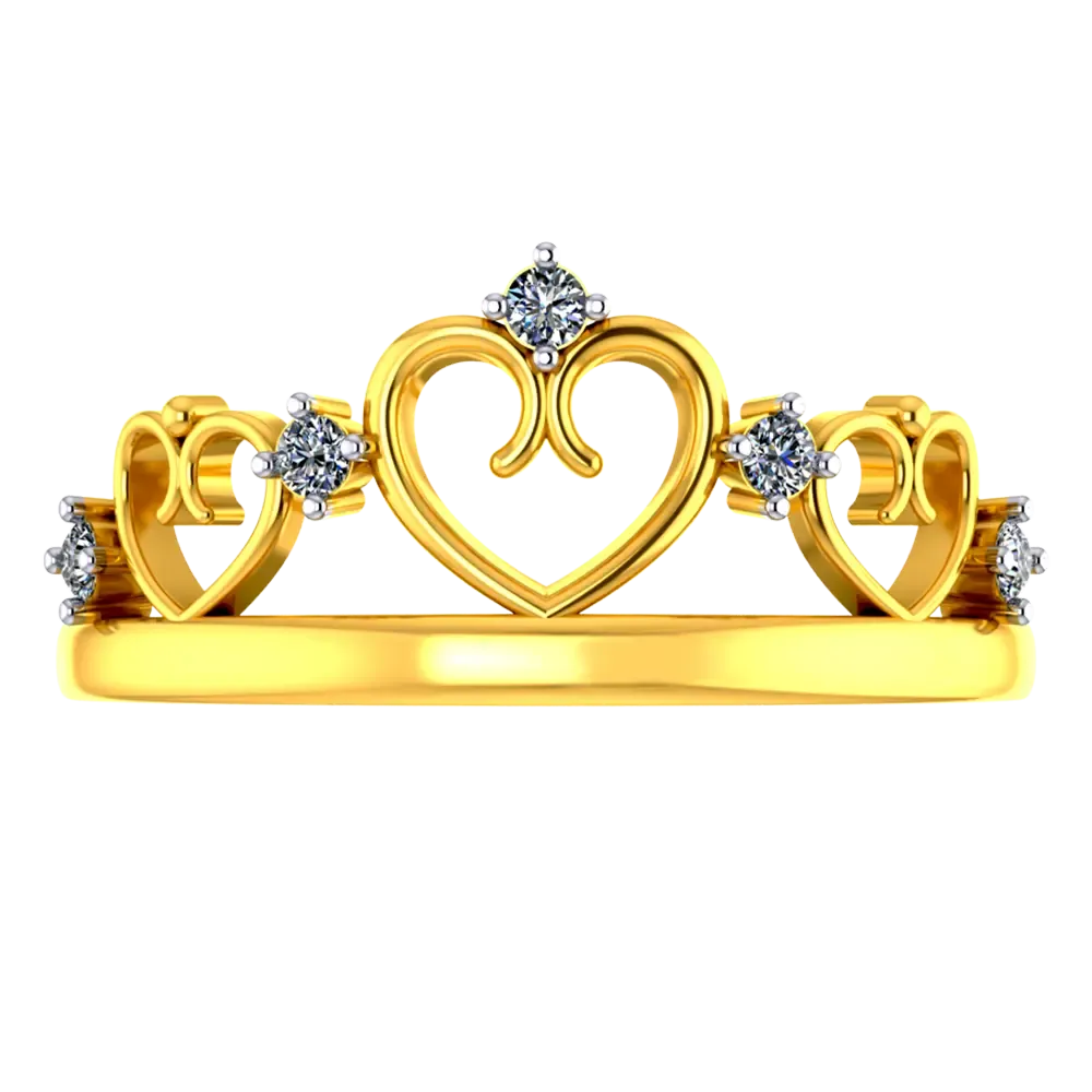 Crown-shaped 22k Gold Ring With Hearts And American Diamonds