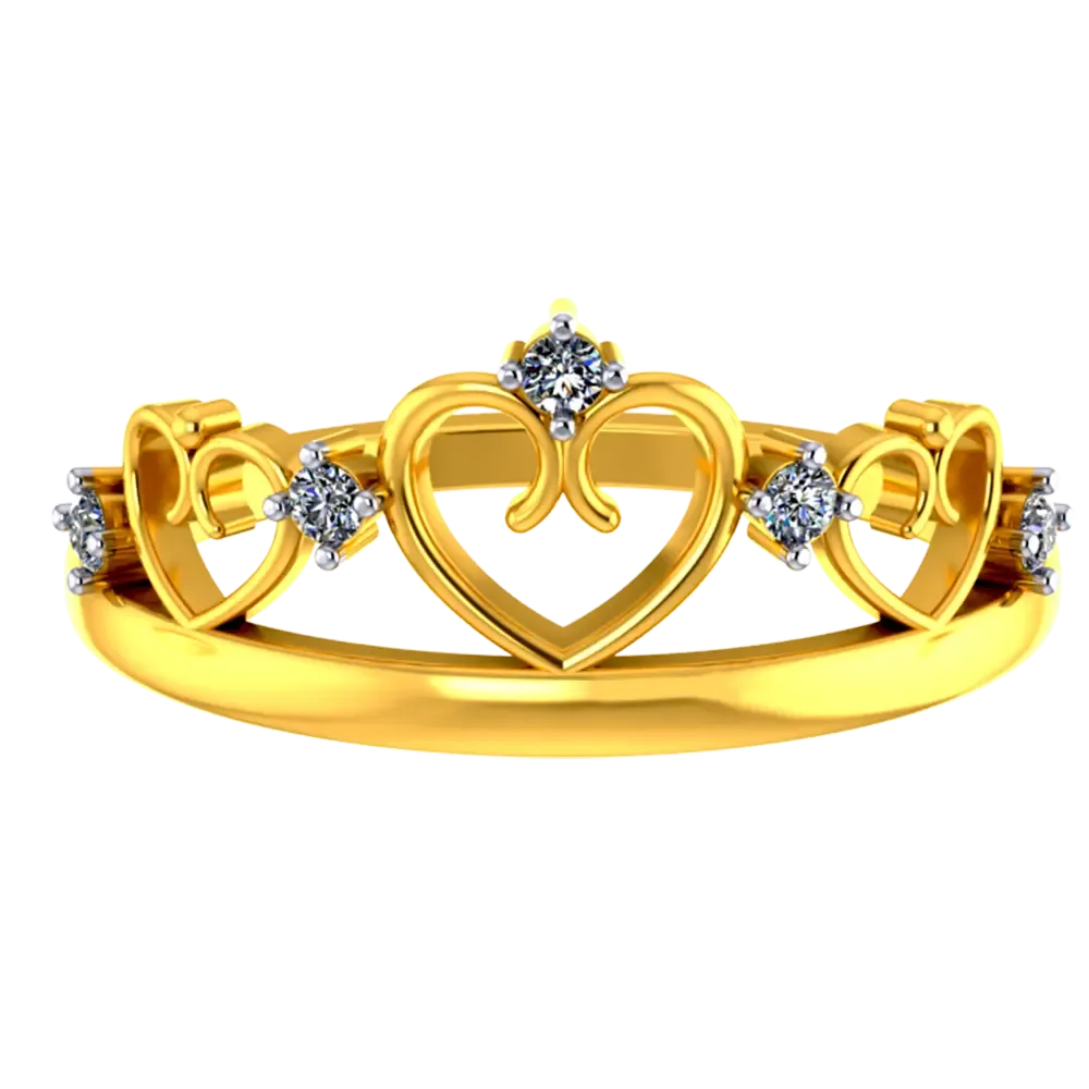 Crown-shaped 22k Gold Ring With Hearts And American Diamonds