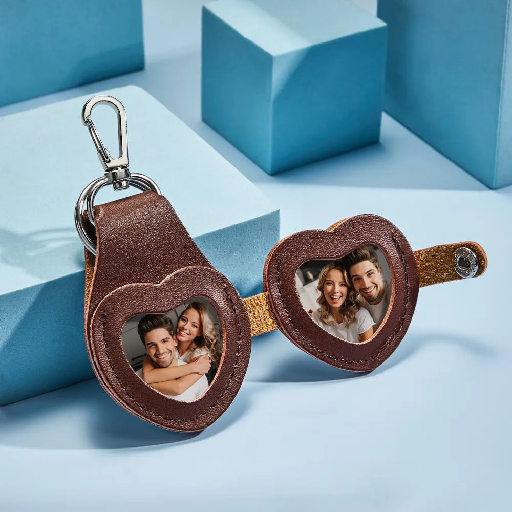 Custom Photo Keychain Heart-shaped Leather Commemorate Gifts