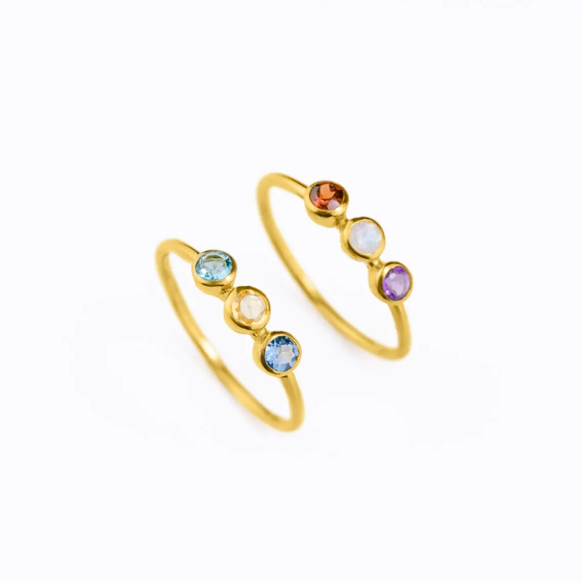 Dainty Triple Birthstone Ring, Mother of Three Ring