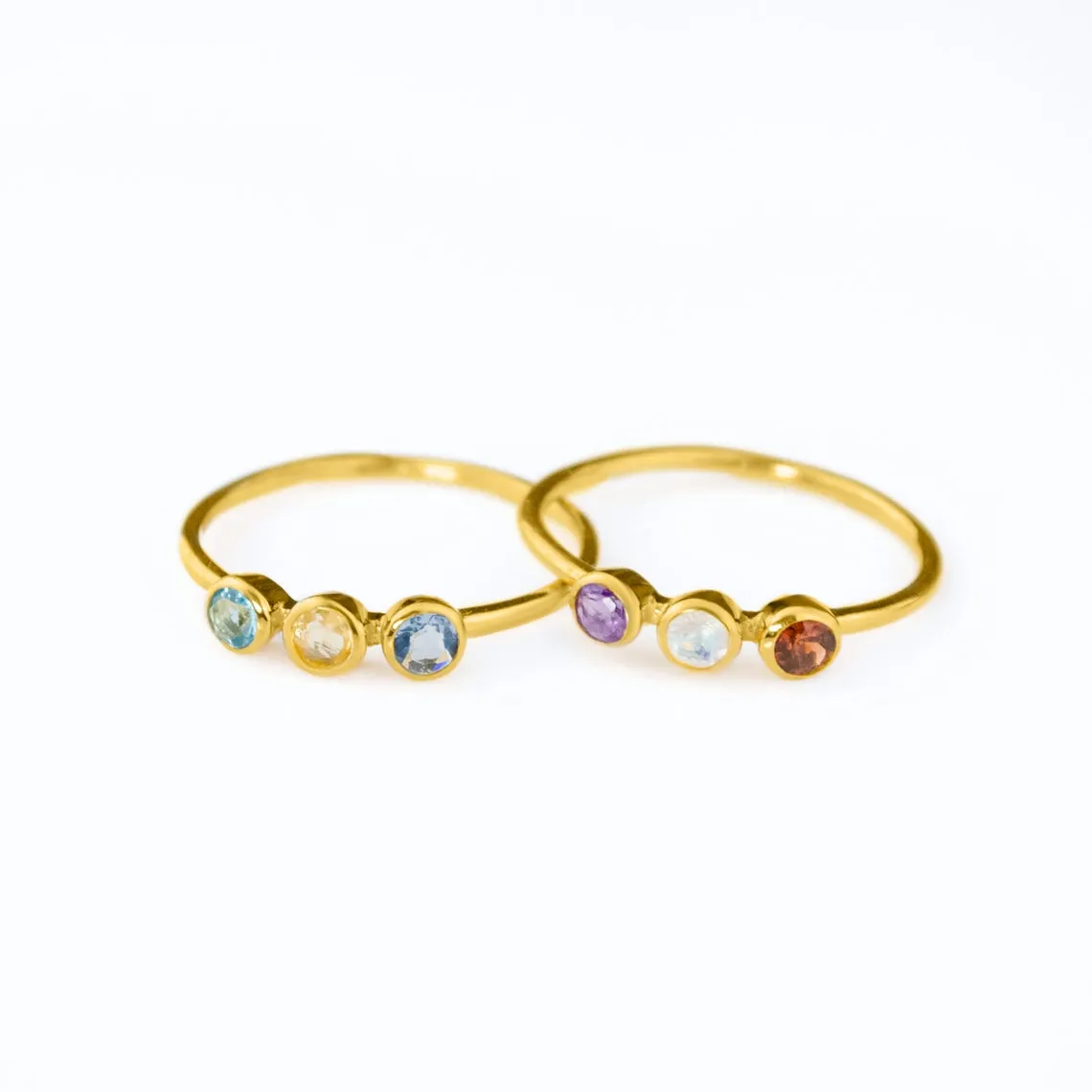 Dainty Triple Birthstone Ring, Mother of Three Ring