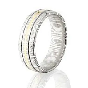 Damascus Steel Wedding Rings, Damascus & Gold Ring