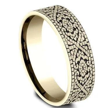 Designer 14KY Gold Mosaic Comfort Fit 7mm Men's Ring