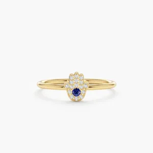 Diamond and Sapphire Hamsa Ring, Edina