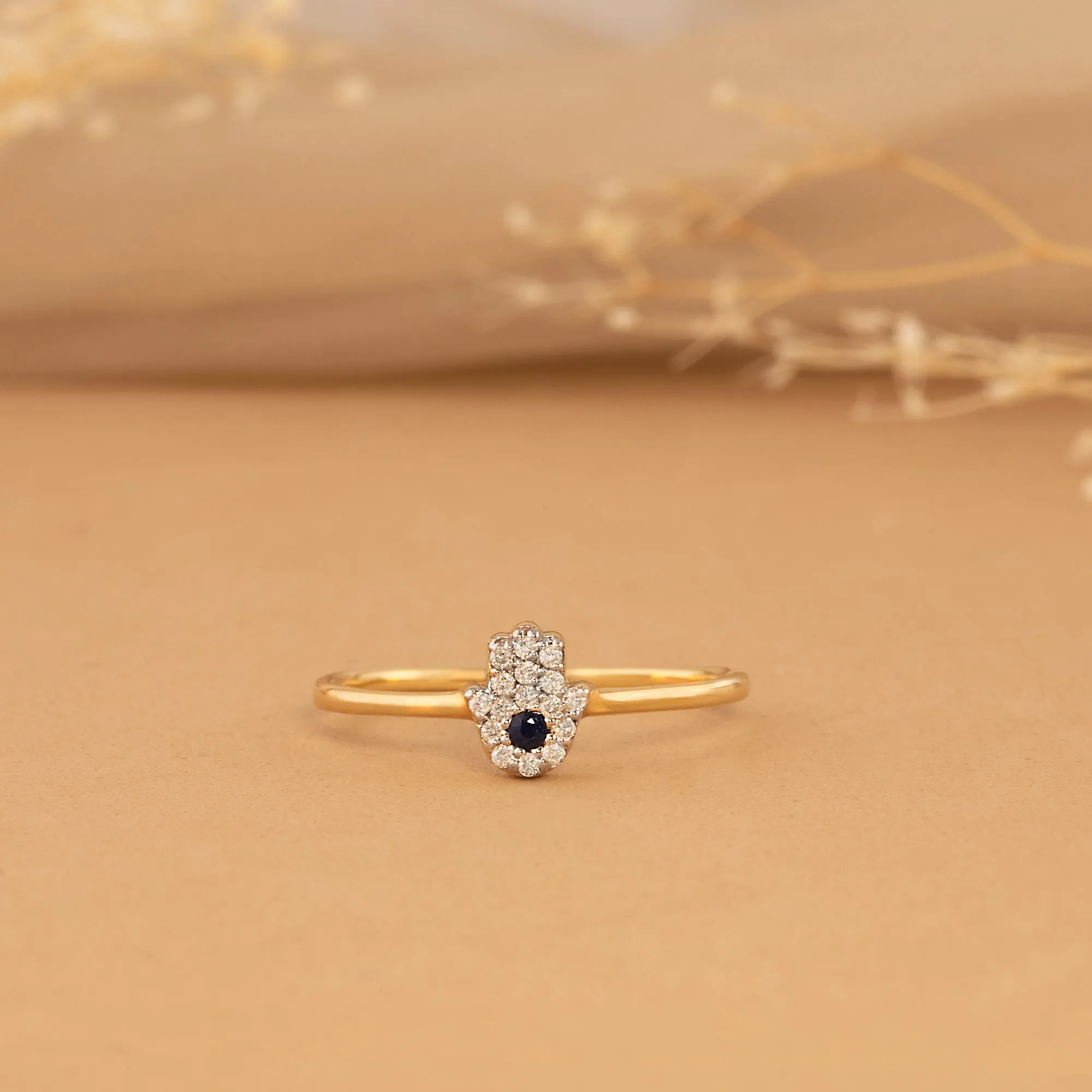 Diamond and Sapphire Hamsa Ring, Edina