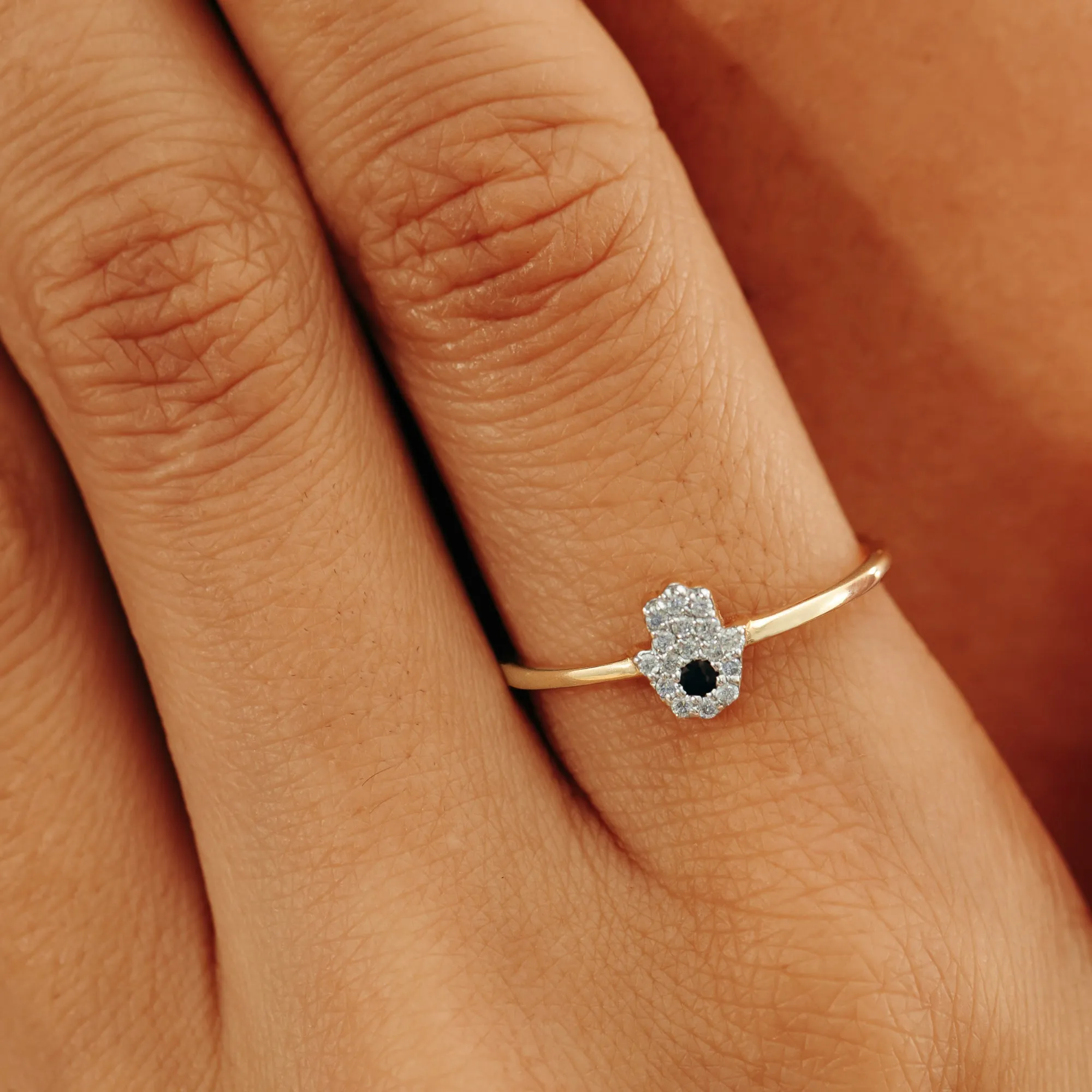 Diamond and Sapphire Hamsa Ring, Edina