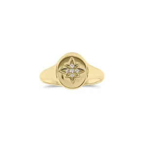 Diamond Starburst Signet Pinky Ring