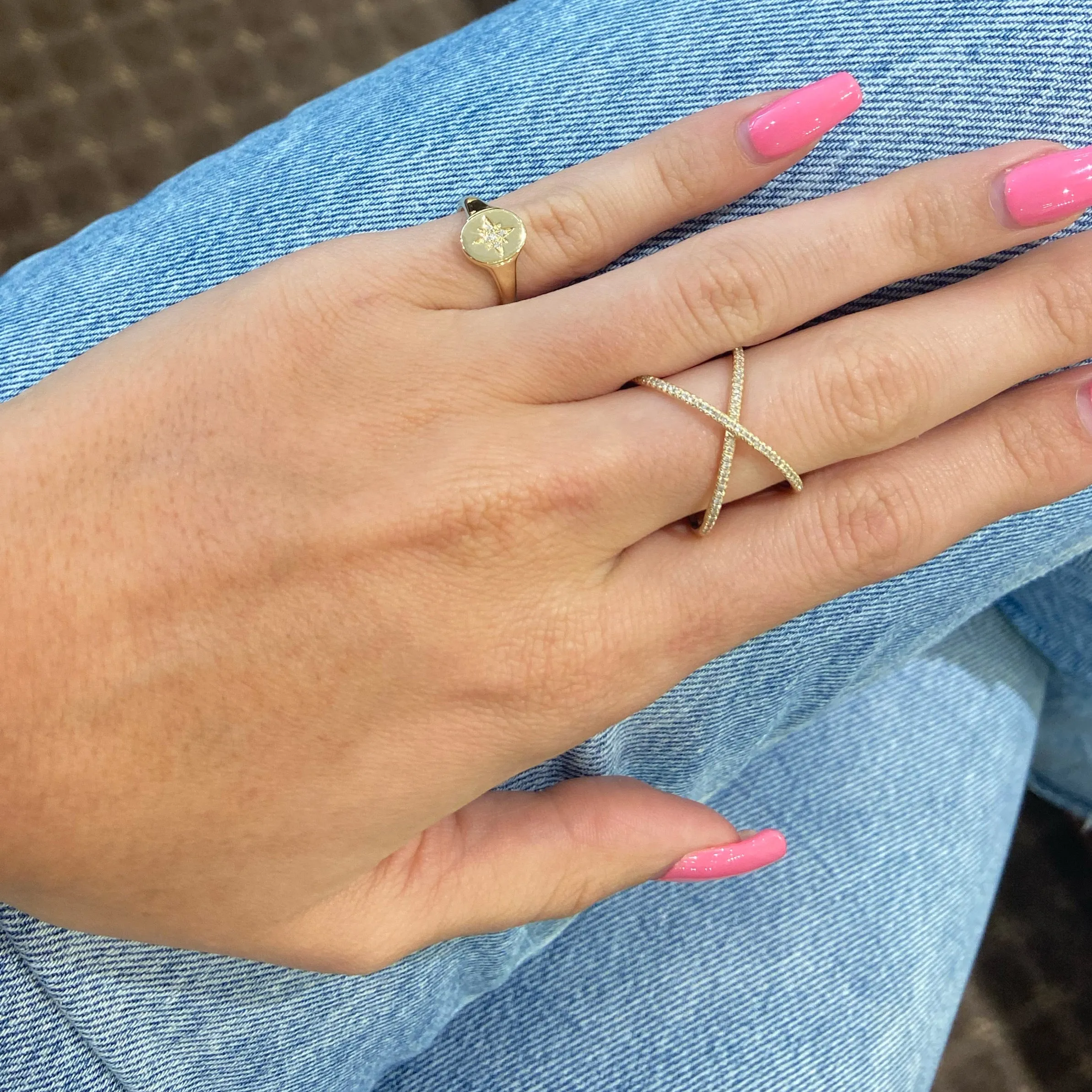 Diamond Starburst Signet Pinky Ring