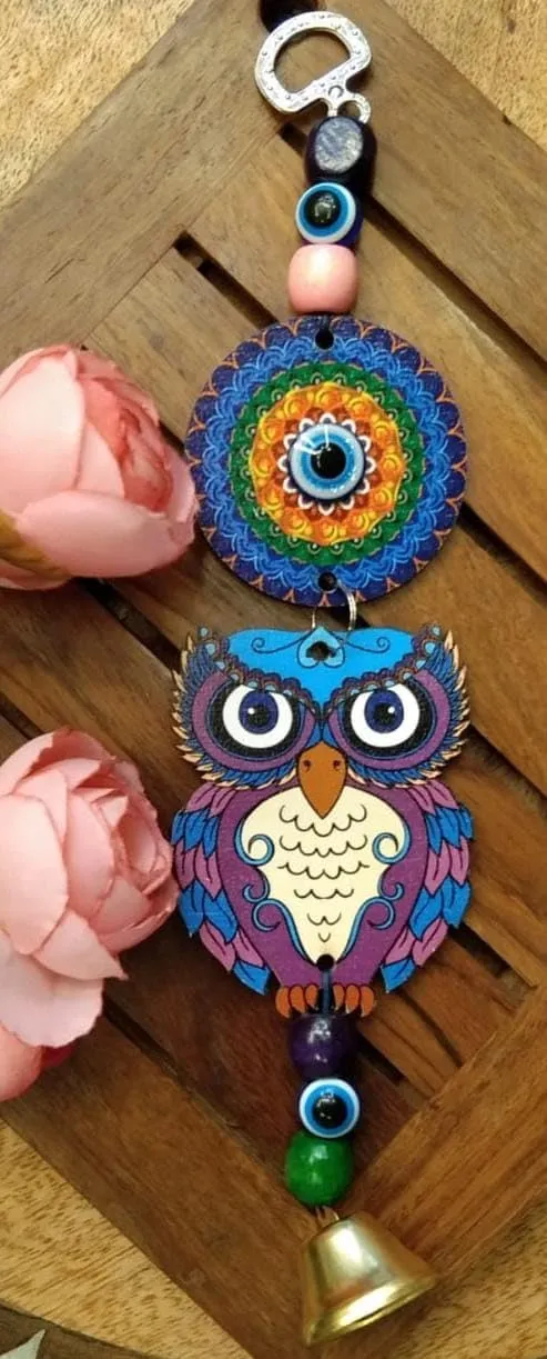 DT DECTONE Blue Evil Eye Hanging Pendant Decoration | Owl Design Lucky Hanging Ornament Amulet for Car | Nazar Battu Home and Office for Protection and Blessing