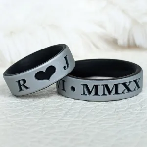 Dual Layer Silicone Ring Custom Engraved - Initials, Wedding Date, and More