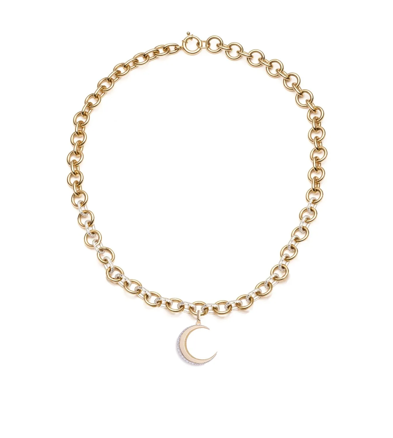 Engravable Crescent : Pave Midsize Mixed Link Necklace