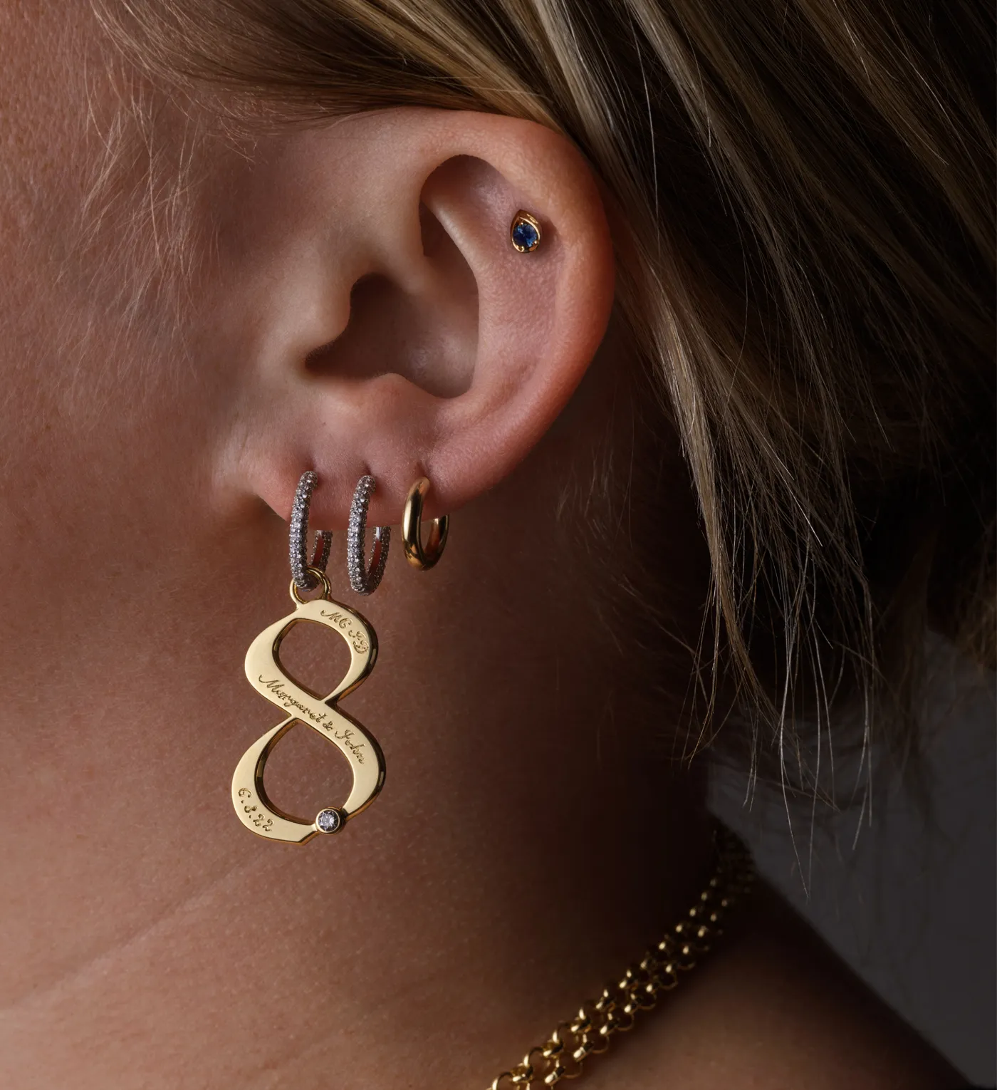 Engravable Number 2 : Oversized Small Pave Chubby Ear Hoop