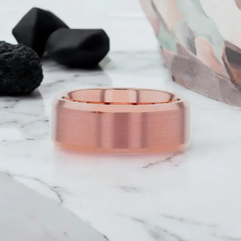 EROS | Rose Gold Tungsten Ring, Brushed Center, Beveled