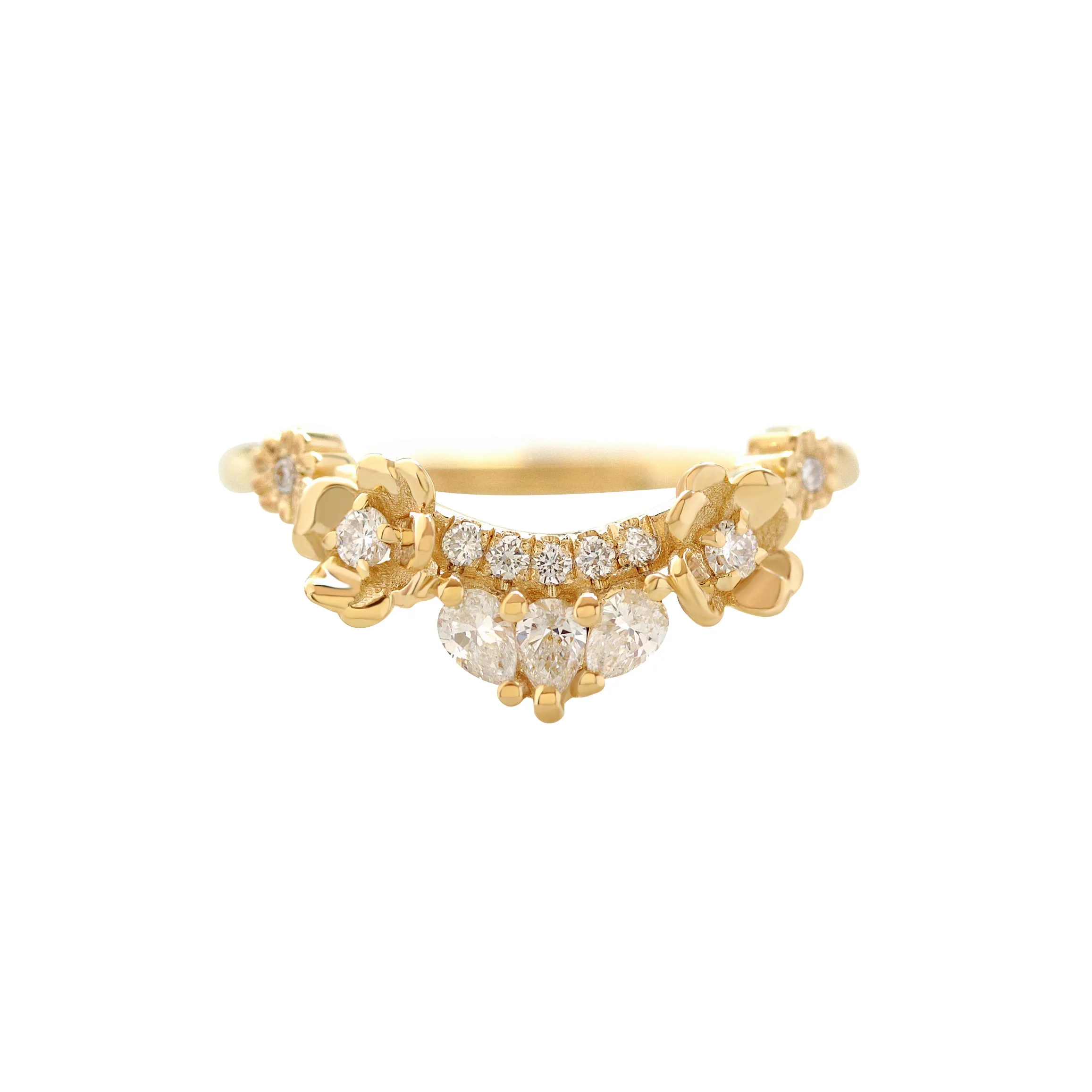 Flowers Curved Band Gold and Diamond Nesting Ring