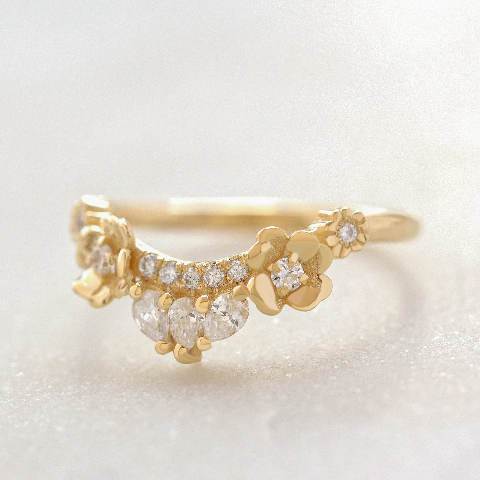 Flowers Curved Band Gold and Diamond Nesting Ring