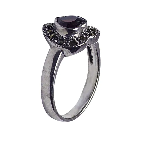 Garnet Heart Silver Ring