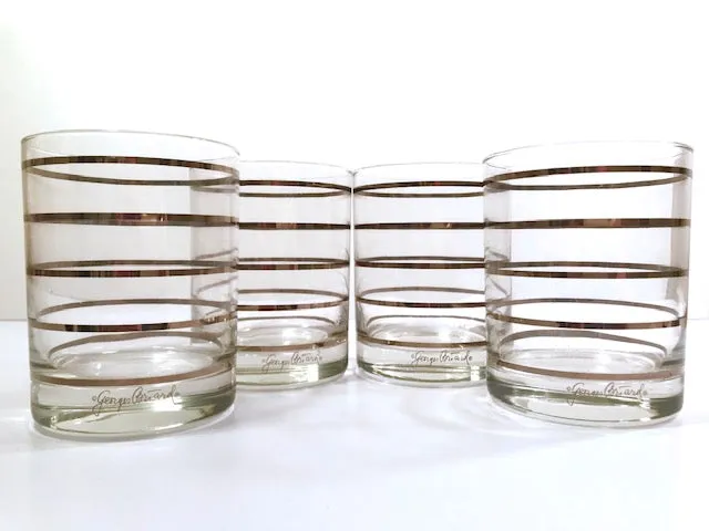 Georges Briard Signed Mid-Century Silver Ring Double Old Fashion Glasses (Set of 4)