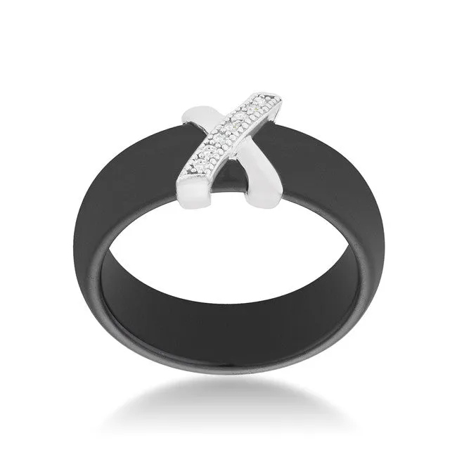 Gloris Black Ceramic X Band Ring | .3 Carat | Cubic Zirconia  | Sterling Silver