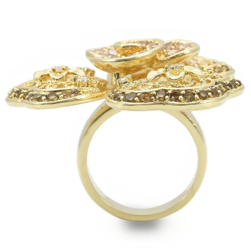 Gold Brass Ring with AAA Grade CZ in Multi Color for Women Style 0W312