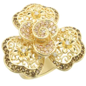 Gold Brass Ring with AAA Grade CZ in Multi Color for Women Style 0W312