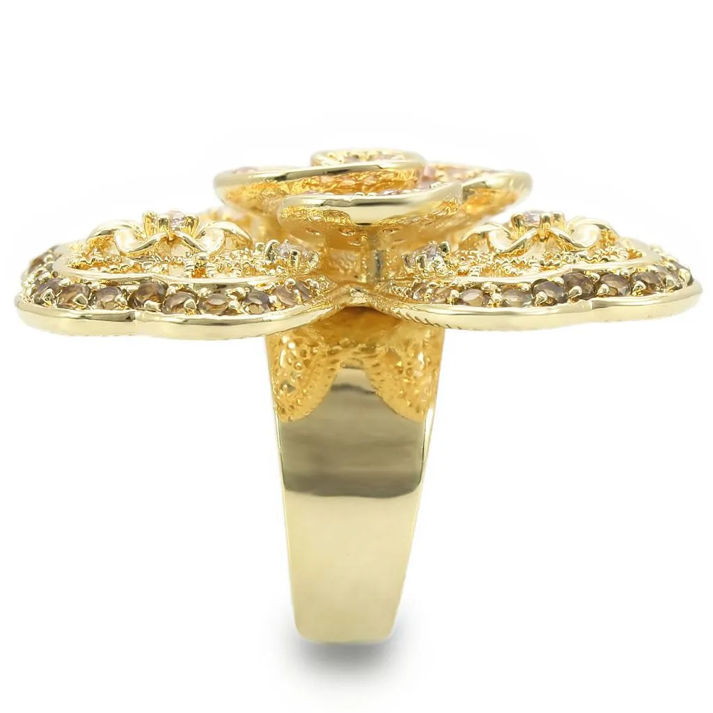 Gold Brass Ring with AAA Grade CZ in Multi Color for Women Style 0W312