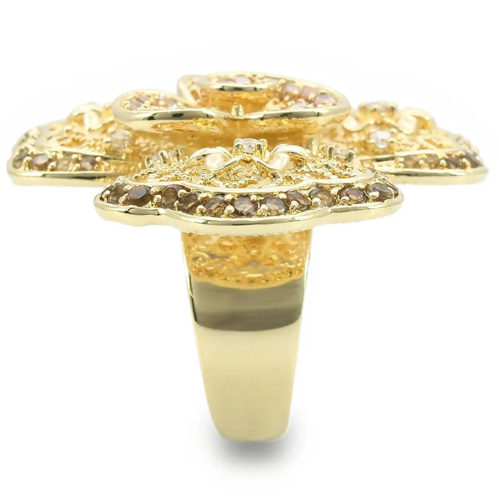 Gold Brass Ring with AAA Grade CZ in Multi Color for Women Style 0W312