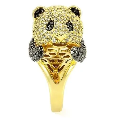 Gold Ruthenium Brass Ring with AAA Grade CZ in Jet for Women Style 0W182