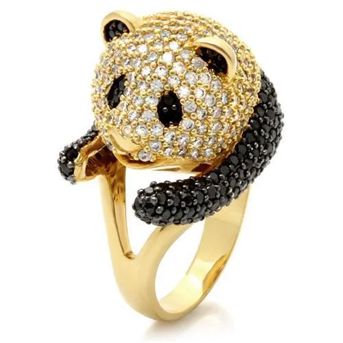 Gold Ruthenium Brass Ring with AAA Grade CZ in Jet for Women Style 0W182