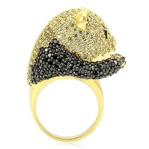 Gold Ruthenium Brass Ring with AAA Grade CZ in Jet for Women Style 0W182