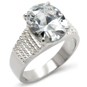 High-Polished 925 Sterling Silver Ring with AAA Grade CZ in Clear for Women Style 21118