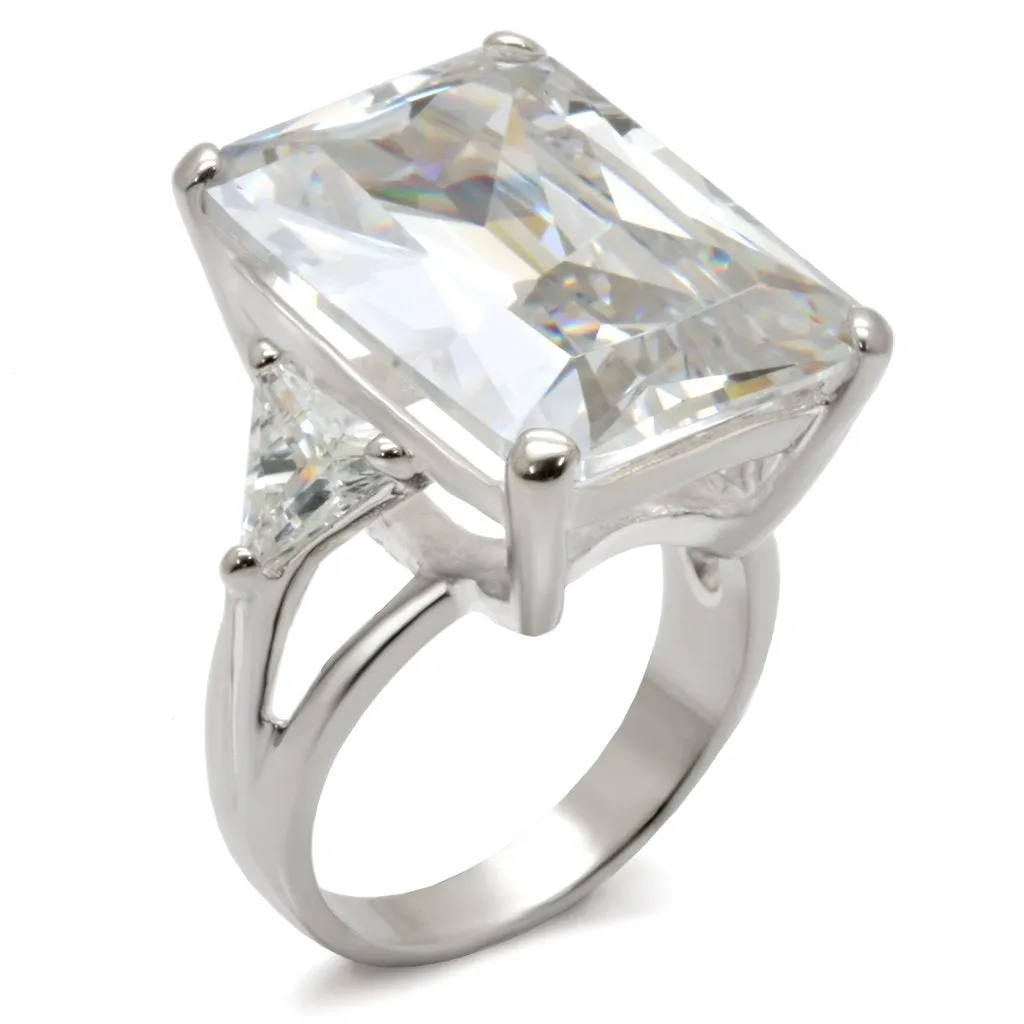 High-Polished 925 Sterling Silver Ring with AAA Grade CZ in Clear for Women Style 21214