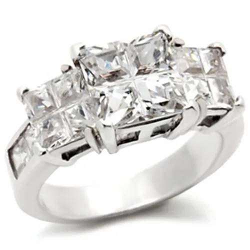 High-Polished 925 Sterling Silver Ring with AAA Grade CZ in Clear for Women Style 22725