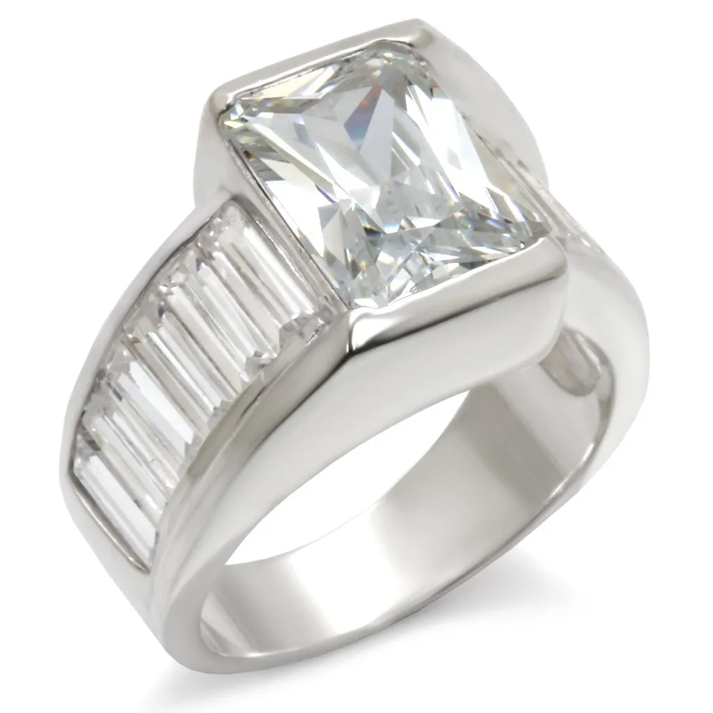 High-Polished 925 Sterling Silver Ring with AAA Grade CZ in Clear for Women Style 30331