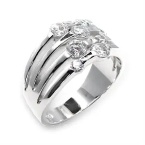 High-Polished 925 Sterling Silver Ring with AAA Grade CZ in Clear for Women Style 6X197